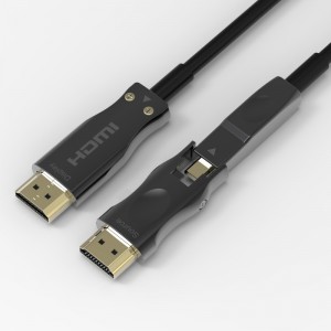 Afneembare glasvezel HDMI-kabel Ondersteuning 4K 60Hz 18 Gbps hoge snelheid, met dubbele micro-HDMI en standaard HDMI-connectoren